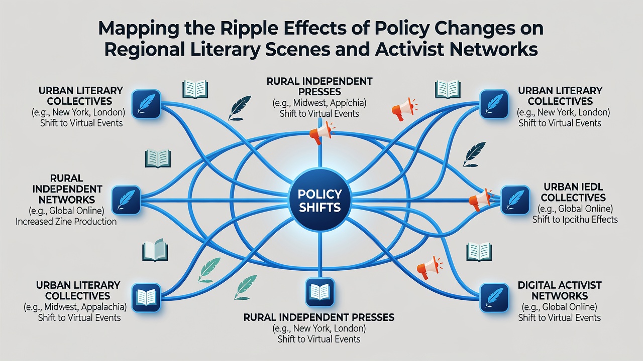 Activists and writers collaborating in a community space affected by recent policy updates